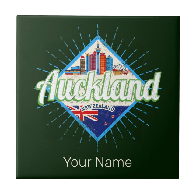 Azulejo Auckland New Zealand retro skyline vintage (Frente)