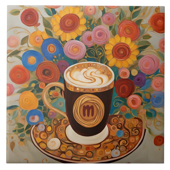 Azulejo Audaz Boho Floral Monograma Café (Frente)