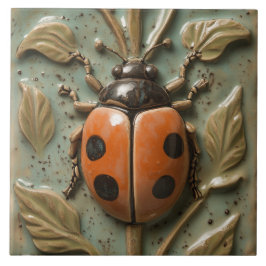 Azulejo Audaz Ladybug y Foliage Faux Relief