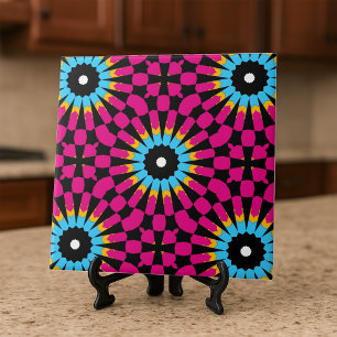 Azulejo Audaz Mandala Geométrico Rosa Azul Negro Retro