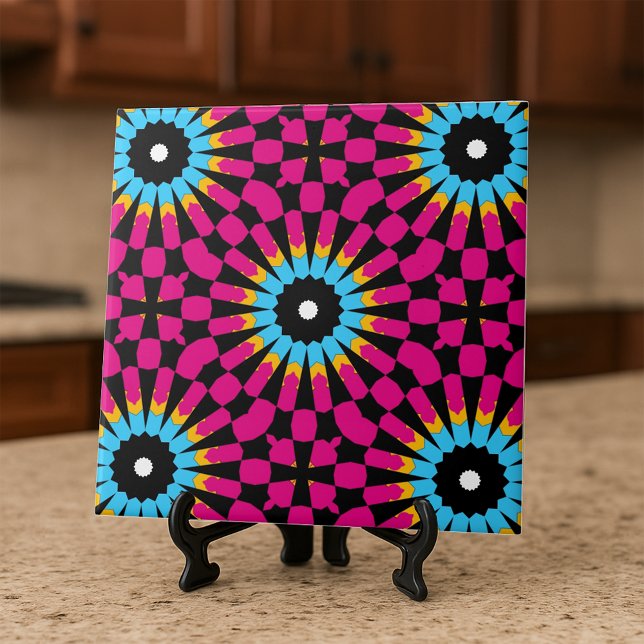 Azulejo Audaz Mandala Geométrico Rosa Azul Negro Retro (Subido por el creador)