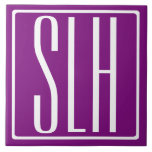 Azulejo Audaz Monograma Moderno 3 Iniciales | Blanco y mor<br><div class="desc">Texto blanco y marco blanco sobre morado (color de fondo cambiable).</div>