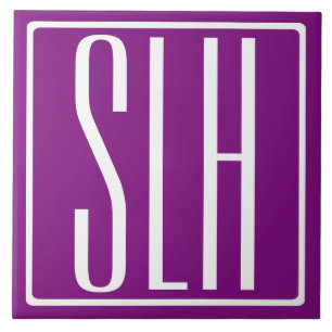 Azulejo Audaz Monograma Moderno 3 Iniciales   Blanco y mor