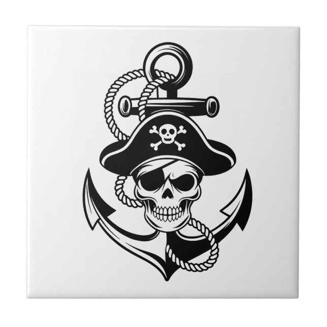 Azulejo Audaz Skull Pirata y Anchor - Diseño Nautico (Frente)