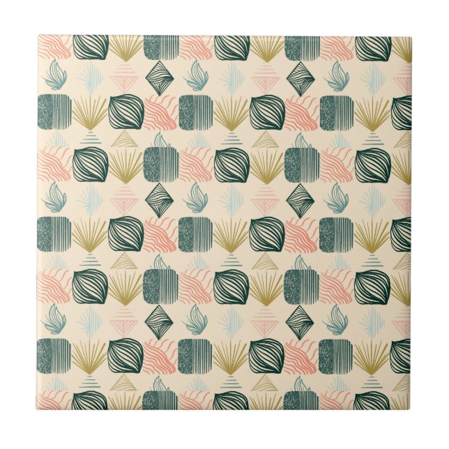 Azulejo Audaz trapo tribal caribeño: Crema de mantequilla  (Frente)