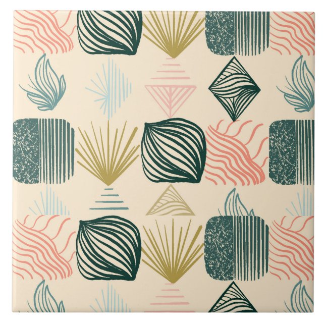 Azulejo Audaz trapo tribal caribeño: Crema de mantequilla  (Frente)