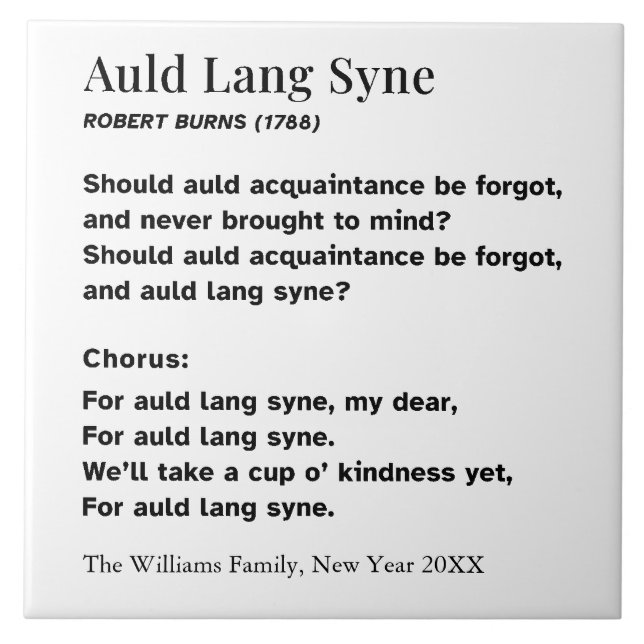 Azulejo Auld Lang Syne New Year Party Words Personalized (Frente)