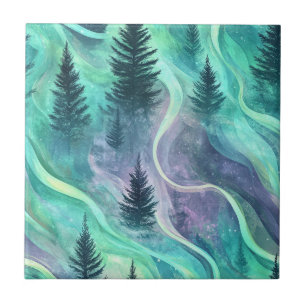Azulejo Aurora resplandeciente sobre escena nocturna de bo