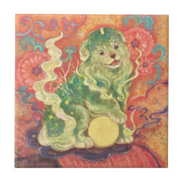 Azulejo Auspicious Komainu: Guardian of Yuzen Dreams (A)