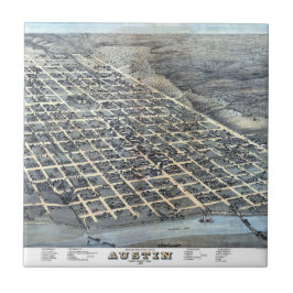Azulejo Austin, Texas Antique Aerial City Map de 1873