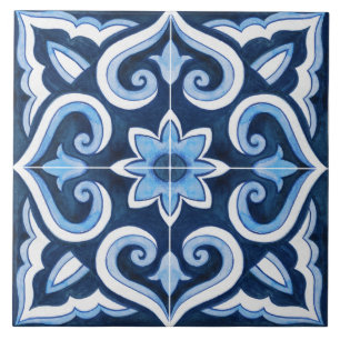 Azulejo Auténtico marroquí azul y blanco hecho a mano