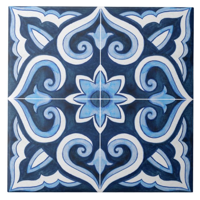 Azulejo Authentic Handmade Moroccan blue & white (Frente)