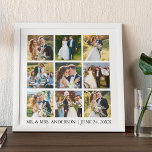 Azulejo Autoadhesivo Collage de fotos boda<br><div class="desc">Modernas fotos Minimalistas simples de Boda de 9 Collages de fotos con nombres y mosaicos de pared de fecha - negro y blanco o elegir sus colores</div>