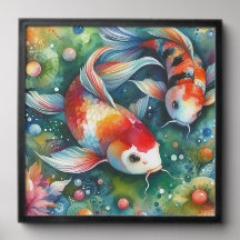 Colorido Koi Fish Whimsical Watercolor Naranja Ver
