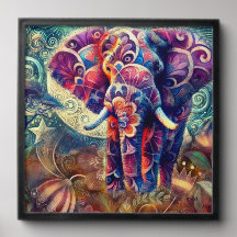 Elefante caprichoso en la noche Estrellas moradas 