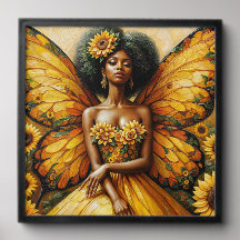 Mujer de hadas de girasol negro con afro