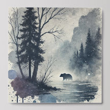Paisaje del bosque acuático con oso