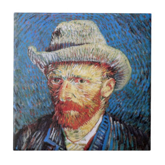 Azulejo Autorretrato de Vincent Van Gogh con sombrero de f