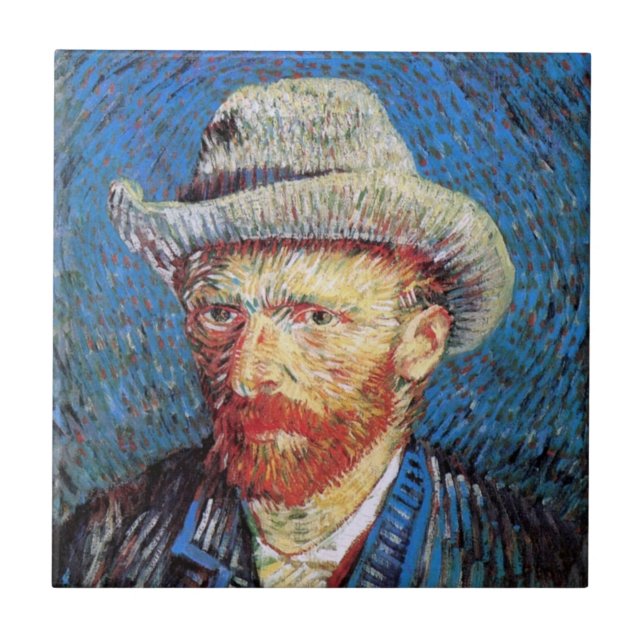 Azulejo Autorretrato de Vincent Van Gogh con sombrero de f (Frente)