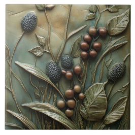Azulejo Autumn Berry Branch Botanical Faux Relief