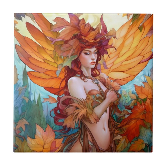 Azulejo Autumn Woodland Fairy Fantasy Art (Frente)