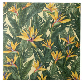 Azulejo Ave Amarillo del patrón de flores del paraíso