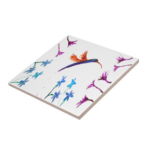 Azulejo Ave Art Flor Hummingbird