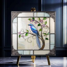 Ave azul en flor