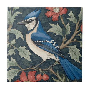 Azulejo Ave Bluejay Estilo William Morris Izquierda Jay Az