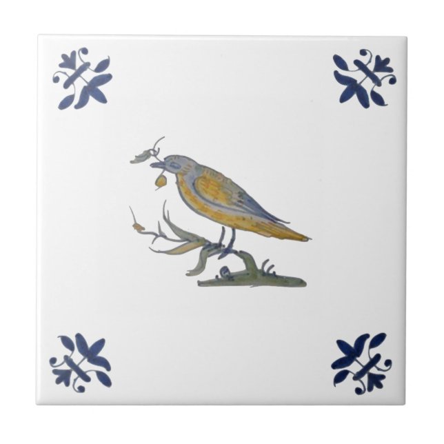 Azulejo Ave con Berry White Delft Repro c. Mosaico 1650 (Frente)