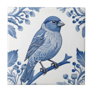 Azulejo Ave floral azul y blanca de la Casa Finch Delft