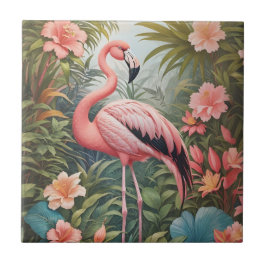 Azulejo Ave grandiosa rosa tropical Flamingo