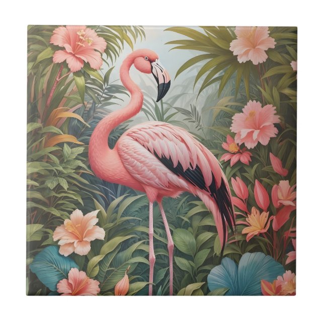 Azulejo Ave grandiosa rosa tropical Flamingo (Frente)