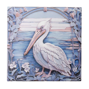 Azulejo Ave marina pelicua Art Nouveau Faux Relief Left Bl