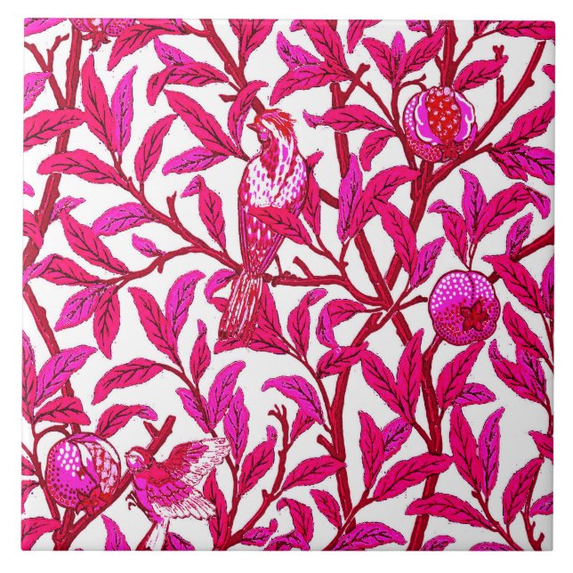 Azulejo Ave y granada de Art Nouveau, rosa de Fuchsia (Frente)