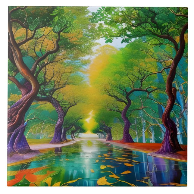 Azulejo Avenida de árboles hojas de otoño (Frente)