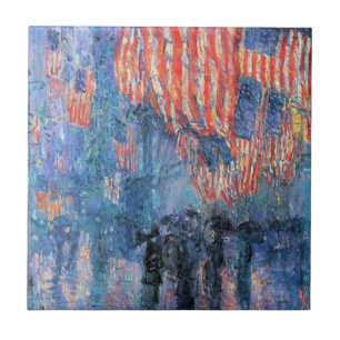 Azulejo Avenida en la lluvia por Frederick Childe Hassam