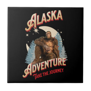 Azulejo Aventura de Bigfoot de Alaska Arte de Retro Natura