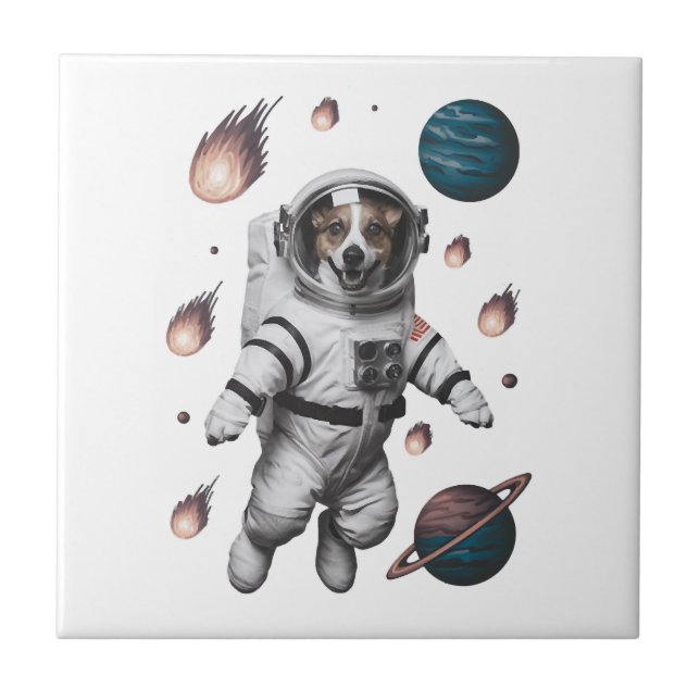 Azulejo Aventura Espacial Con Un Astronauta Perro (Frente)