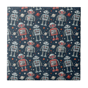 Azulejo Aventura Retro de Robots Espaciales de Ciencia Fic