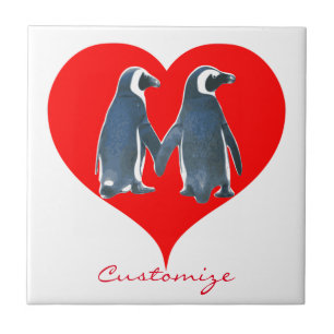 Azulejo Aves amorosas Pingüino Pareja Corazón Rojo Thund