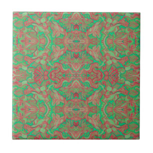 Azulejo Aves Arabescos Oriental Boho Rojo Verde