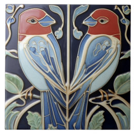 Azulejo Aves Art Nouveau Art Deco - Loro Rojo Azul