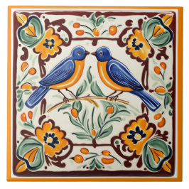 Azulejo Aves azules Mediterráneo AzulBird Floral Folclóric