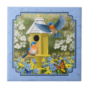 Azulejo Aves azules y hogar hexagonal azul