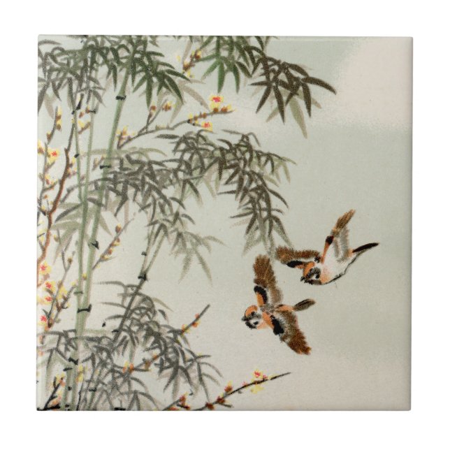 Azulejo Aves Bambú Vintage asiático japonés (Frente)