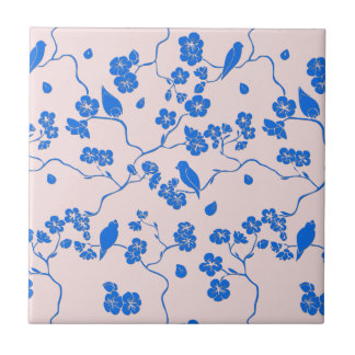 Azulejo Aves con flores de cerezo azules en Rubor