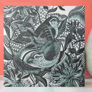 Azulejo Aves Cuestas En Arte Vintage Forestal