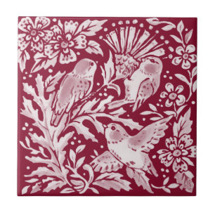 Azulejo Aves de Borgoña Thistle Floral Woodland