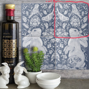 Azulejo Aves de conejo jacobeas Denim Blue White Top R